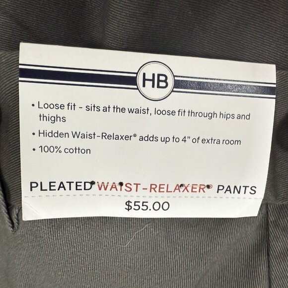 NEW Harbor Bay HB Gray Waist-Relaxer Pants Mens 46x32 Pleated Cotton Chino - Picture 3 of 6